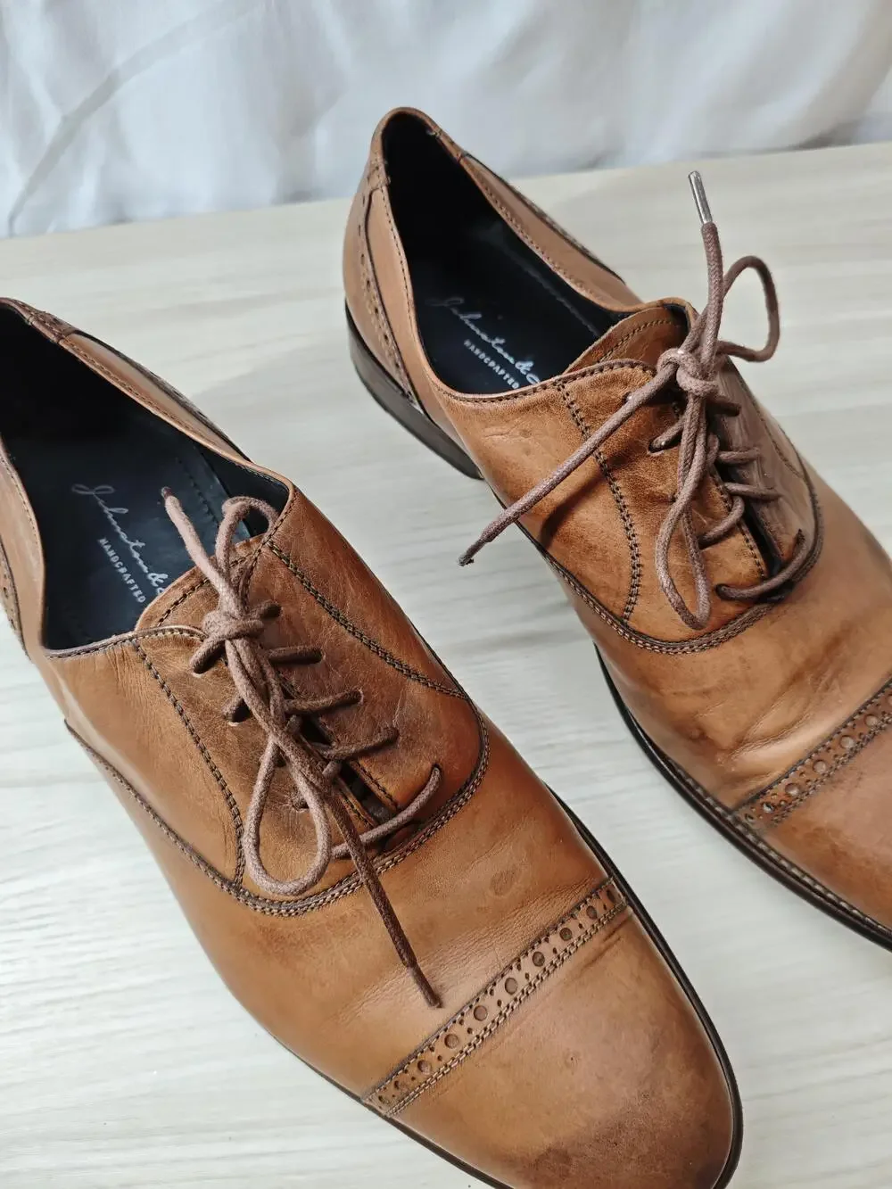 Johnston & Murphy Shoes Mens Size 12M Cap Toe Oxford Dress Handcrafted Made Ital
